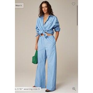 J.CREW Cosmo Pant in Oxford Strip Small Petite Blue NEW Preppy Wide Leg CN272